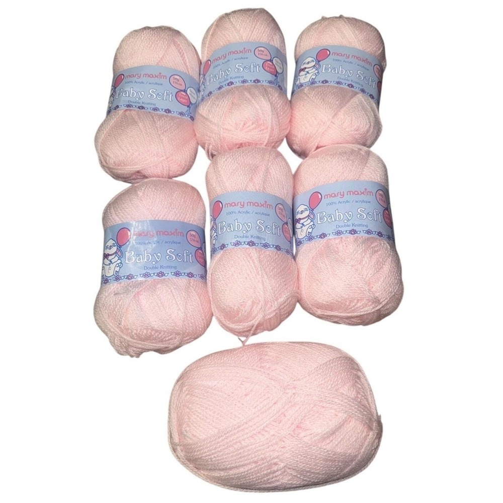 Mary Maxim Baby Soft Double Knitting 100% Acrylic Yarn Soft PINK Lot of 7 New